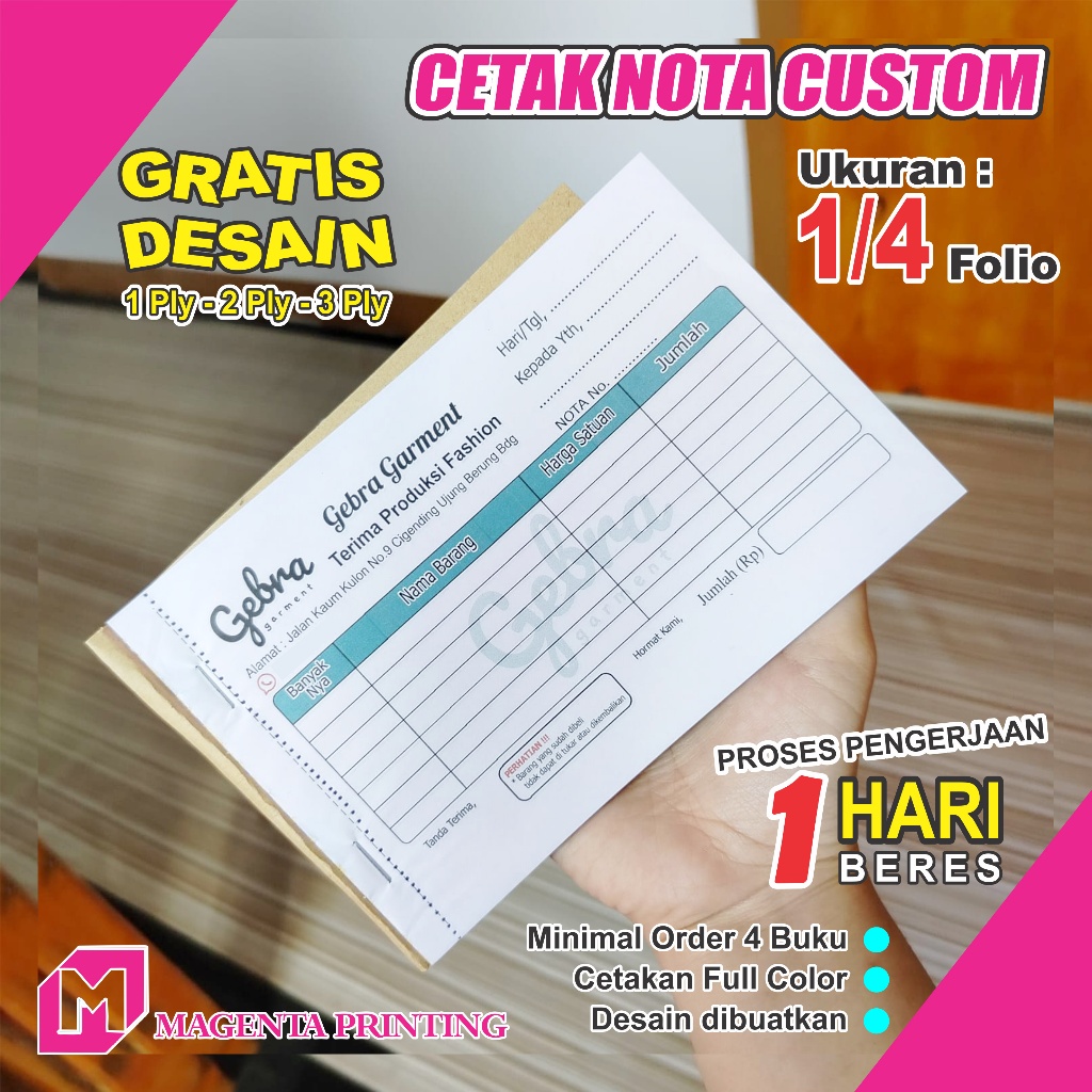 Jual Cetak Nota Custom 2 Rangkap Ukuran 1/4 folio Gratis Desain Sesuai ...