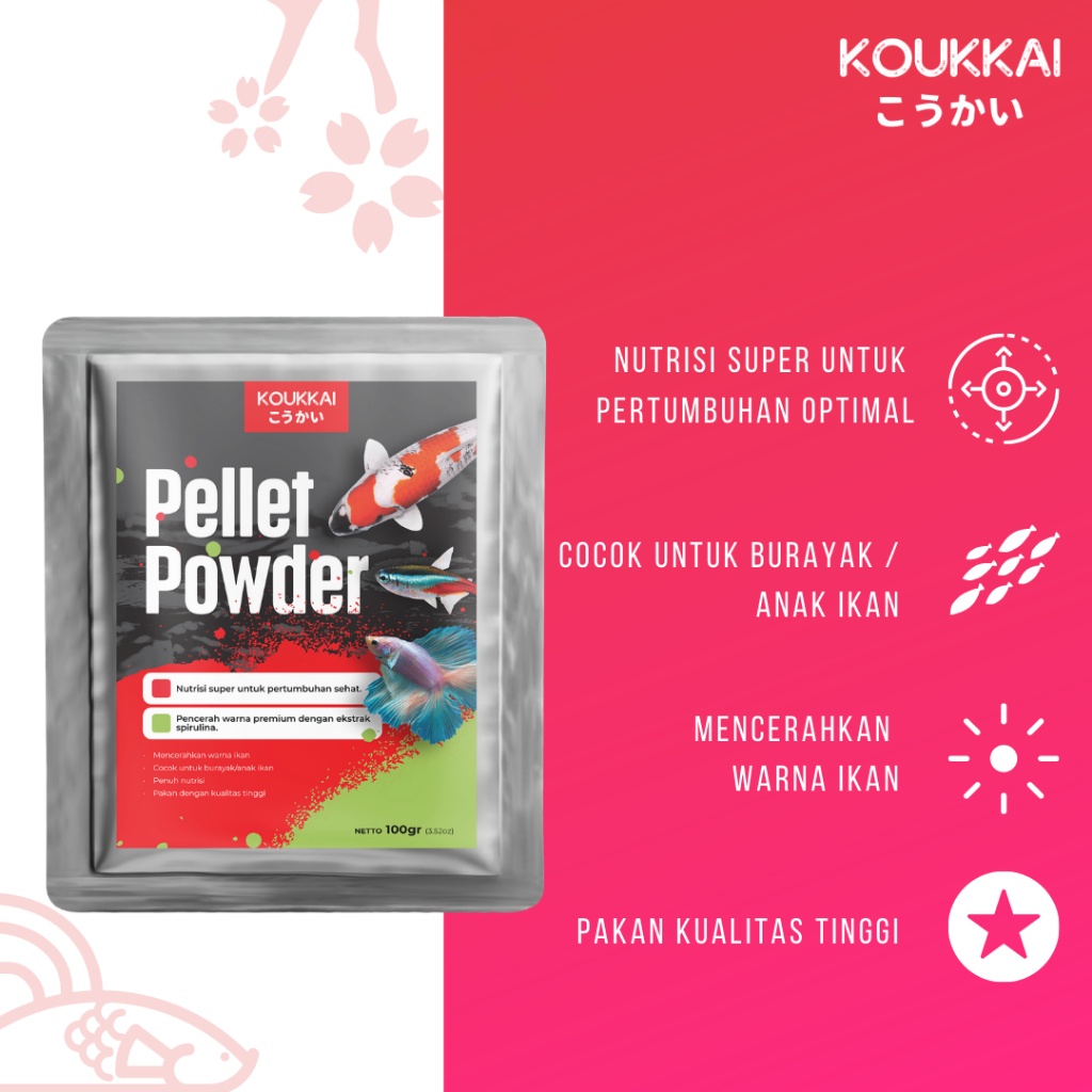 Jual KOUKKAI PELLET POWDER BURAYAK GUPPY, CUPANG, KOKI, LOUHAN, KOI ...