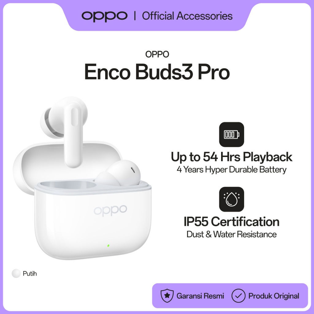 Jual OPPO Enco Buds3 Pro True Wireless Earbuds White [Up to 54 hours ...
