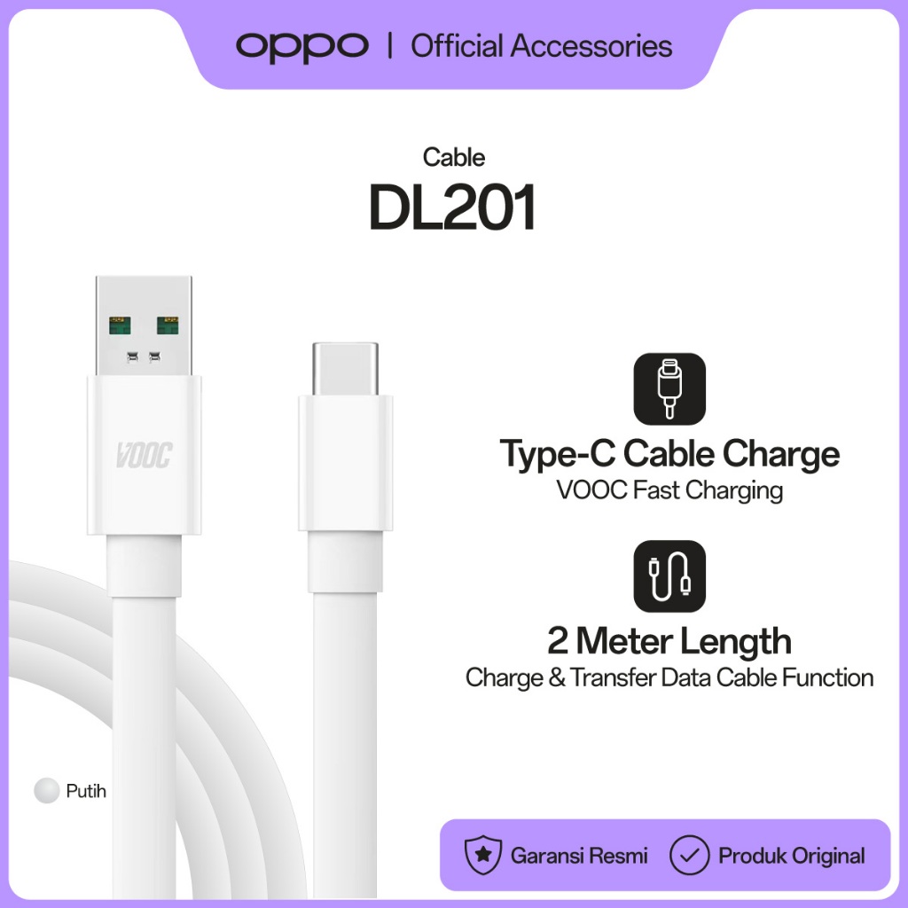 Jual OPPO Cable DL201 USB A To USB-C 6.5A (2M) - OPPO Official ...