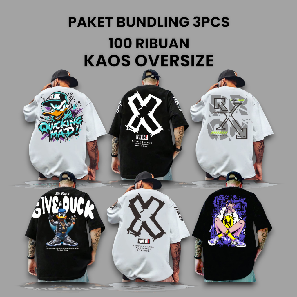 Kaos Oversize 3pcs 100 Ribuan Unisex