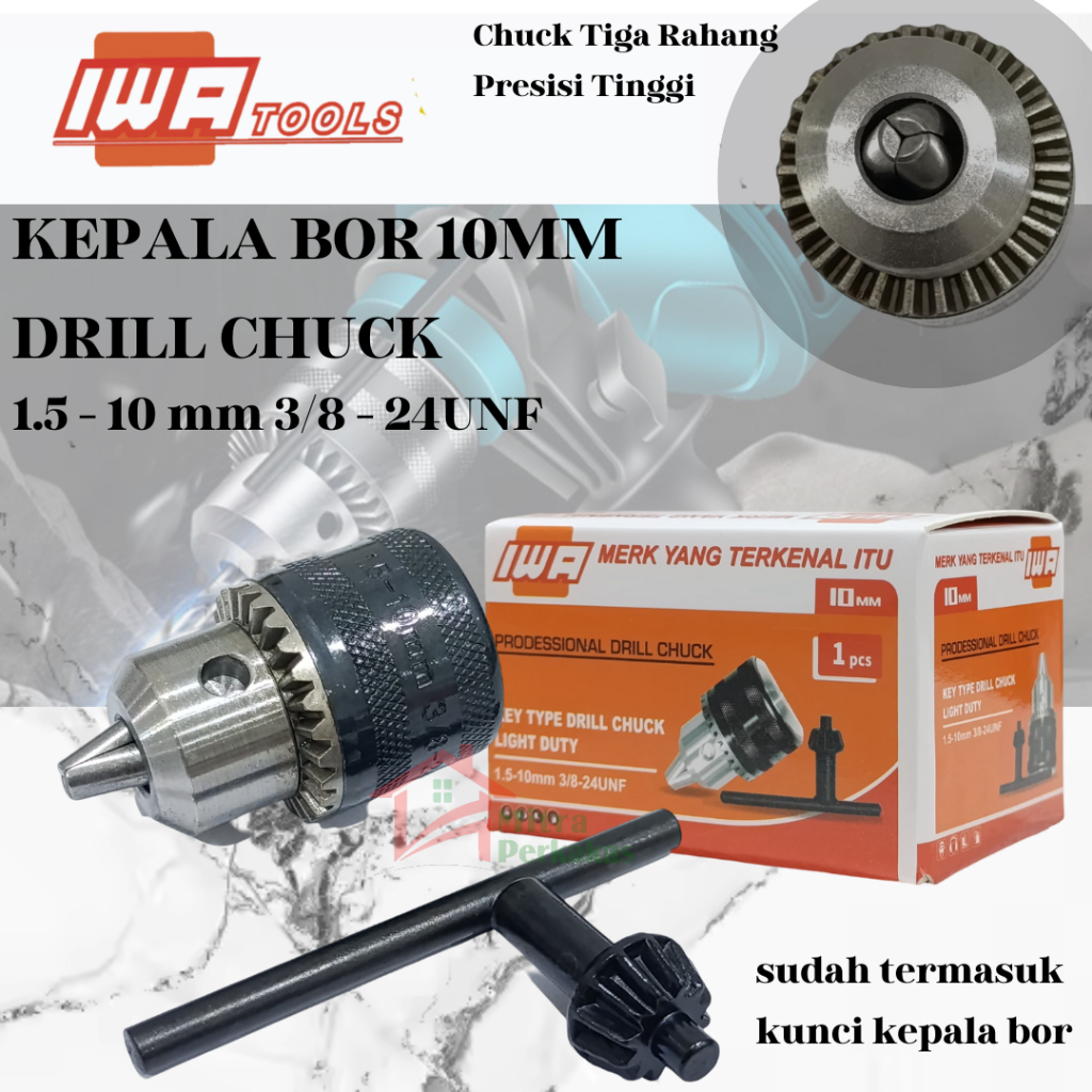 thumbnail image 2 of 13mm (1/2'') Metal Drill Chuck With Key – 1/2x20 UNF Thread – Fits Ryobi, Makita, Dewalt 2 of 6