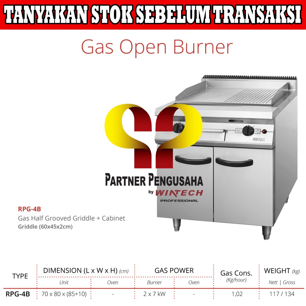 Jual GETRA RPG-4B GAS HALF GROOVED GRIDDLE + CABINET / PEMANGGANG GAS ...