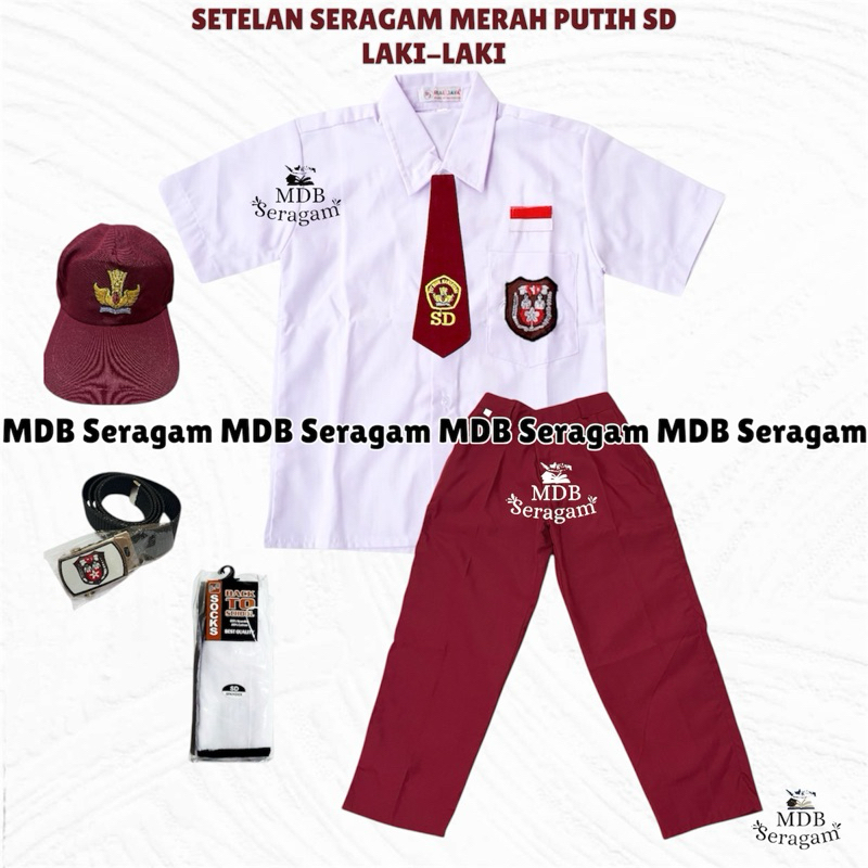 Setelan Lengkap Seragam Sekolah Sd Laki Merah Putih Baju Pendek Celana Panjang K - foto 2