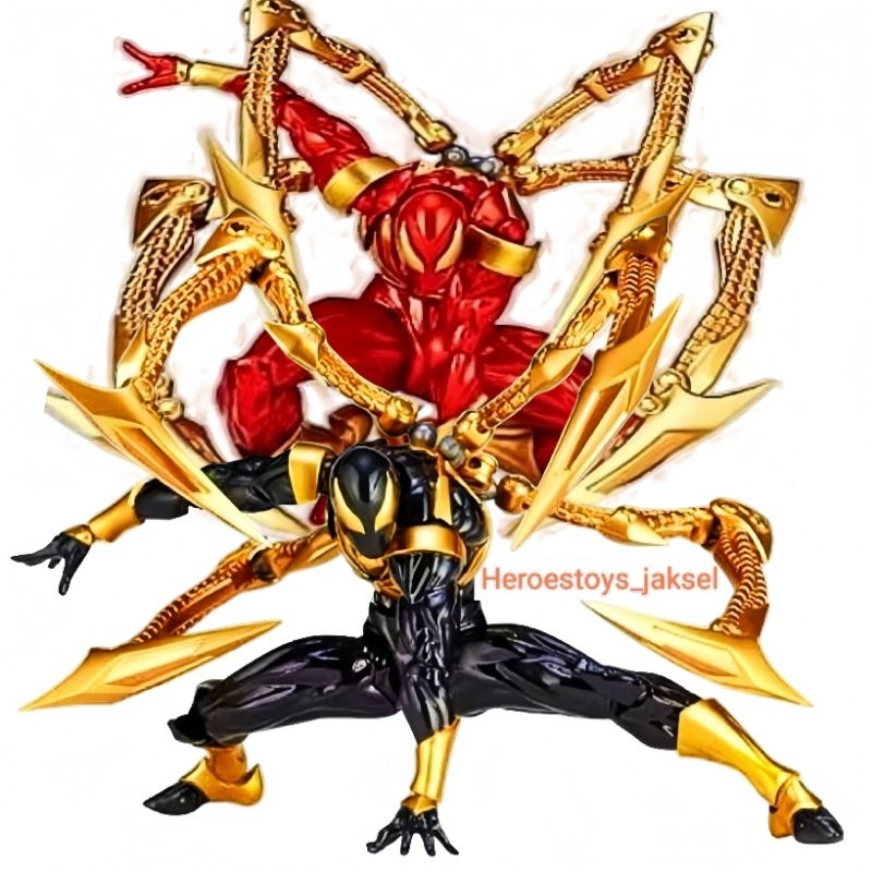 Figurine Iron Spiderman Articulé revoltech amazing Gold Black Statuette 15cm
