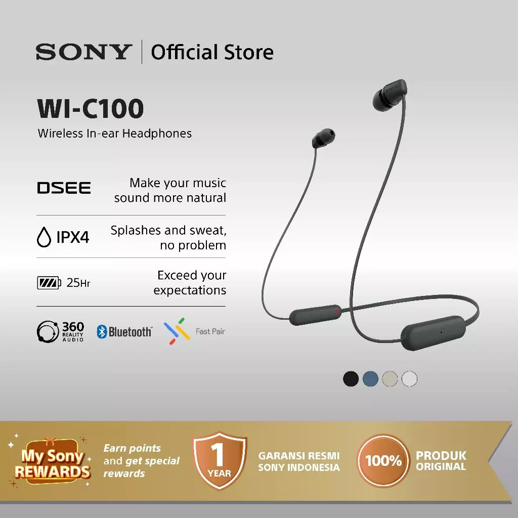 SONY WI-C100 In Ear Wireless Bluetooth Headset With Microphone For Android & IOS - Black [Battery Up to 25h] Earphone Headphone