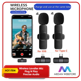Wireless Microphone Plug N Play Lavalier Mic Untuk IOS Dan Type C K9 Clip On BIsa Live Sambil