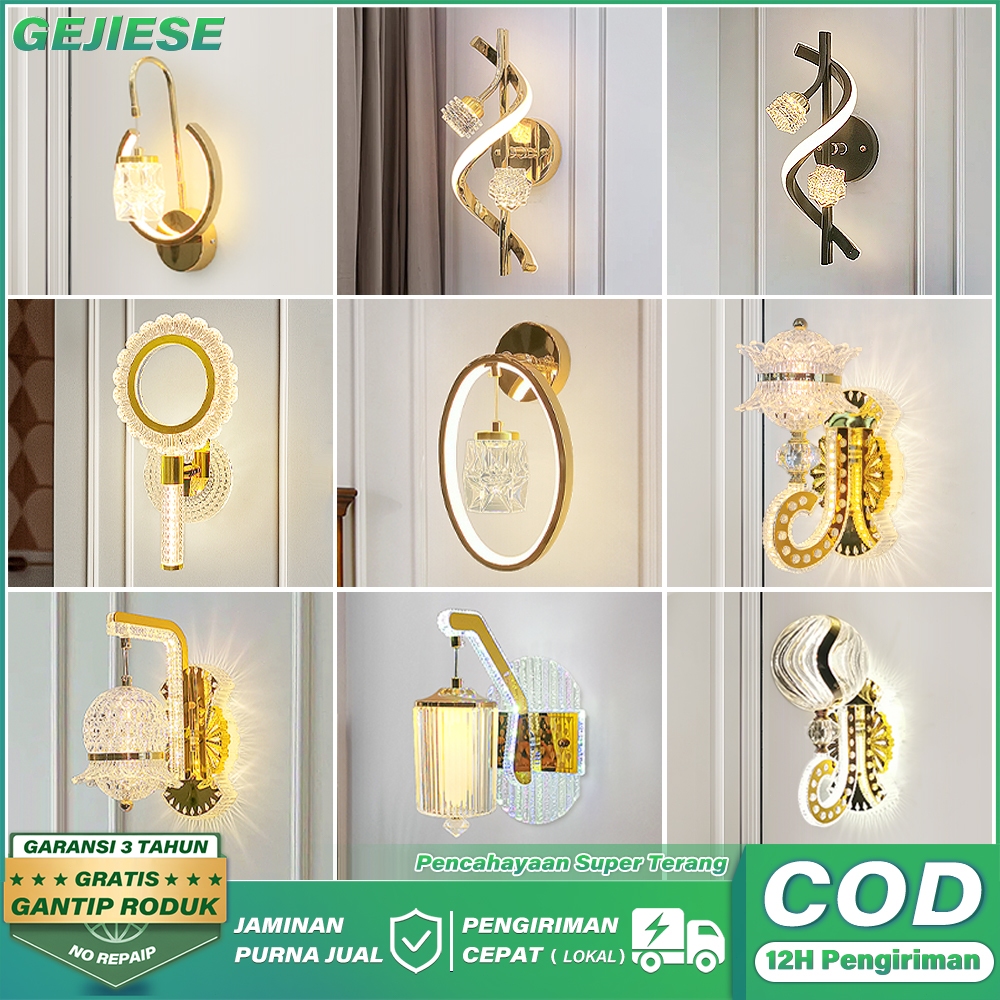 GEJIESE Lampu Dinding Outdoor Kristal Modern Hias minimalis Ruang Tamu Lampu Tidur Tempel Dinding
