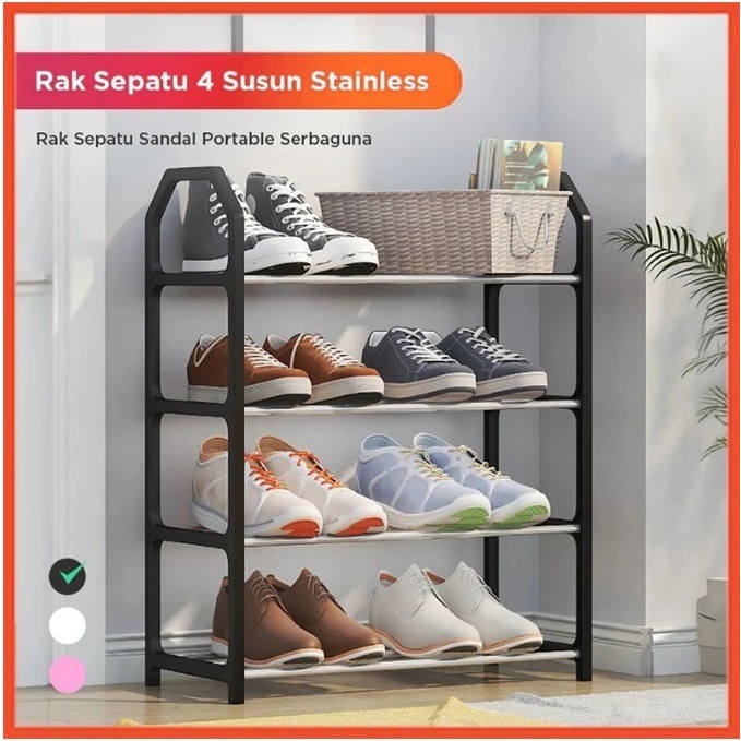 Jual Rak Sepatu 4 susun Plastik Stainless Rak Sandal Serbaguna Design ...