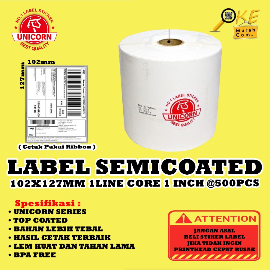 Jual Stiker Label Barcode Semicoated 102x127 mm / 102x127mm 1 Line Core ...