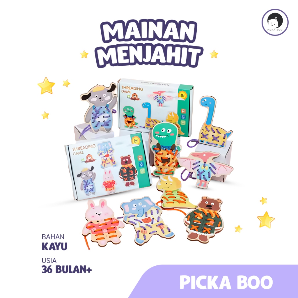 Jual PICKA BOO Mainan Edukasi Anak Menjahit Papan Kayu Wooden Lacing ...