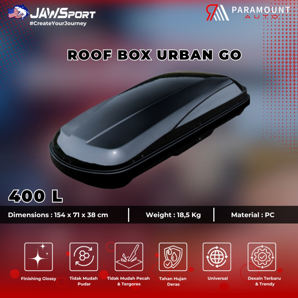 Jual Paramount Auto Roof Box Jawsport Urban Go - 400 L - Material ...