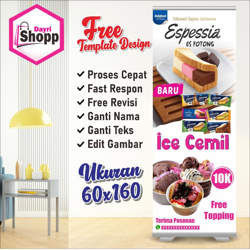 Jual Size 60x160 Cm,Spanduk Banner Es Pessia Es Potong Es Cemil Terbaru ...