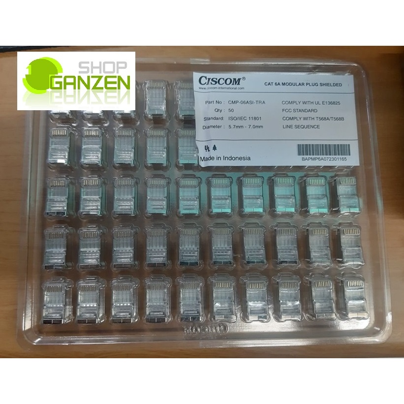 Jual Ciscom CMP-06ASI-TRA Konektor RJ45 Cat6A Modular Plug SHIELDED CAT ...