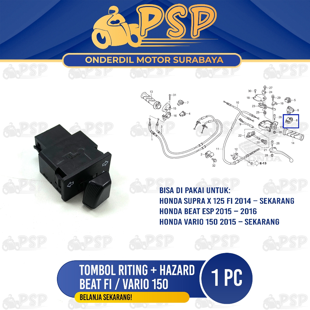 Jual Tombol Riting Modif + Hazard Vario 150 - Saklar Switch Reting Sein ...