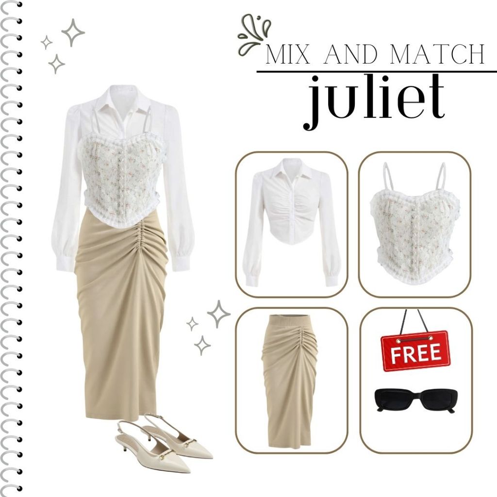 Jual One Set Korean Style | Rok Serut, Kemeja Crop Putih, Tanktop ...