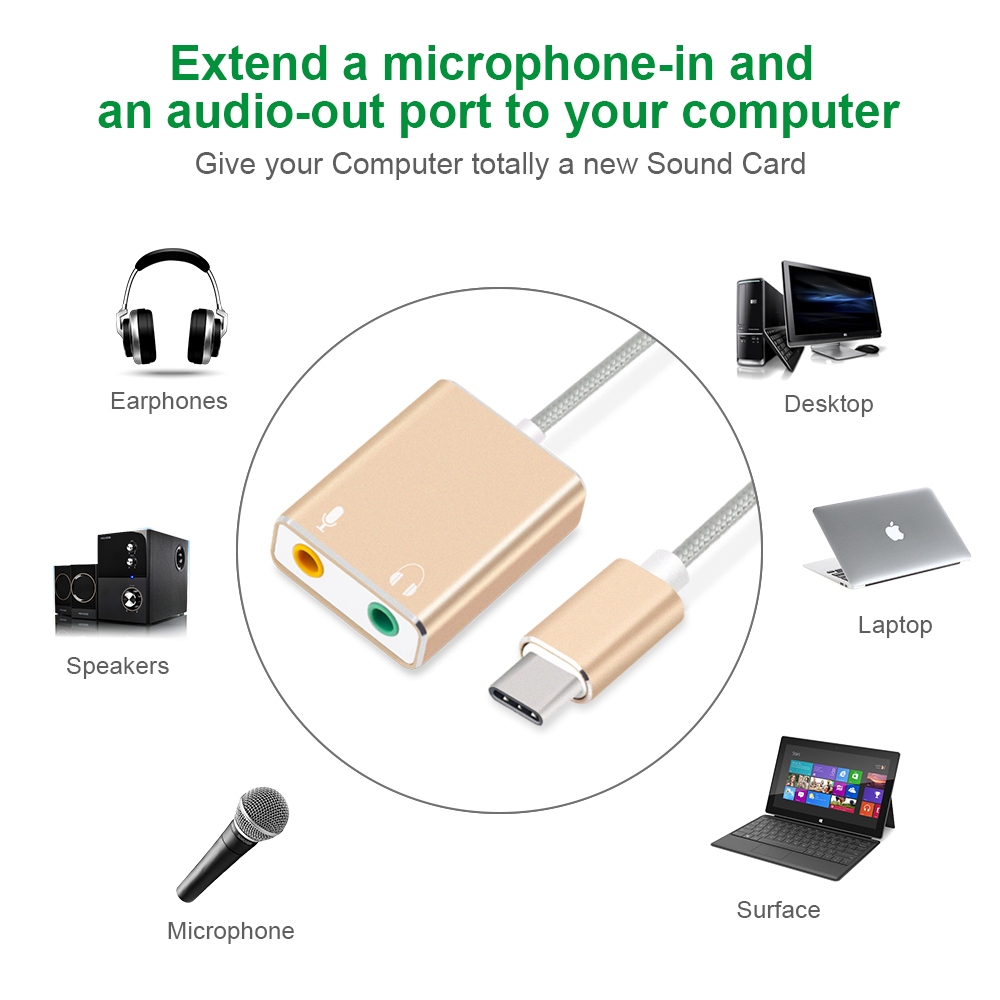 Jual USB C Splitter Audio Adapter OTG Soundcard AUX 3.5mm & Mikrofon ...