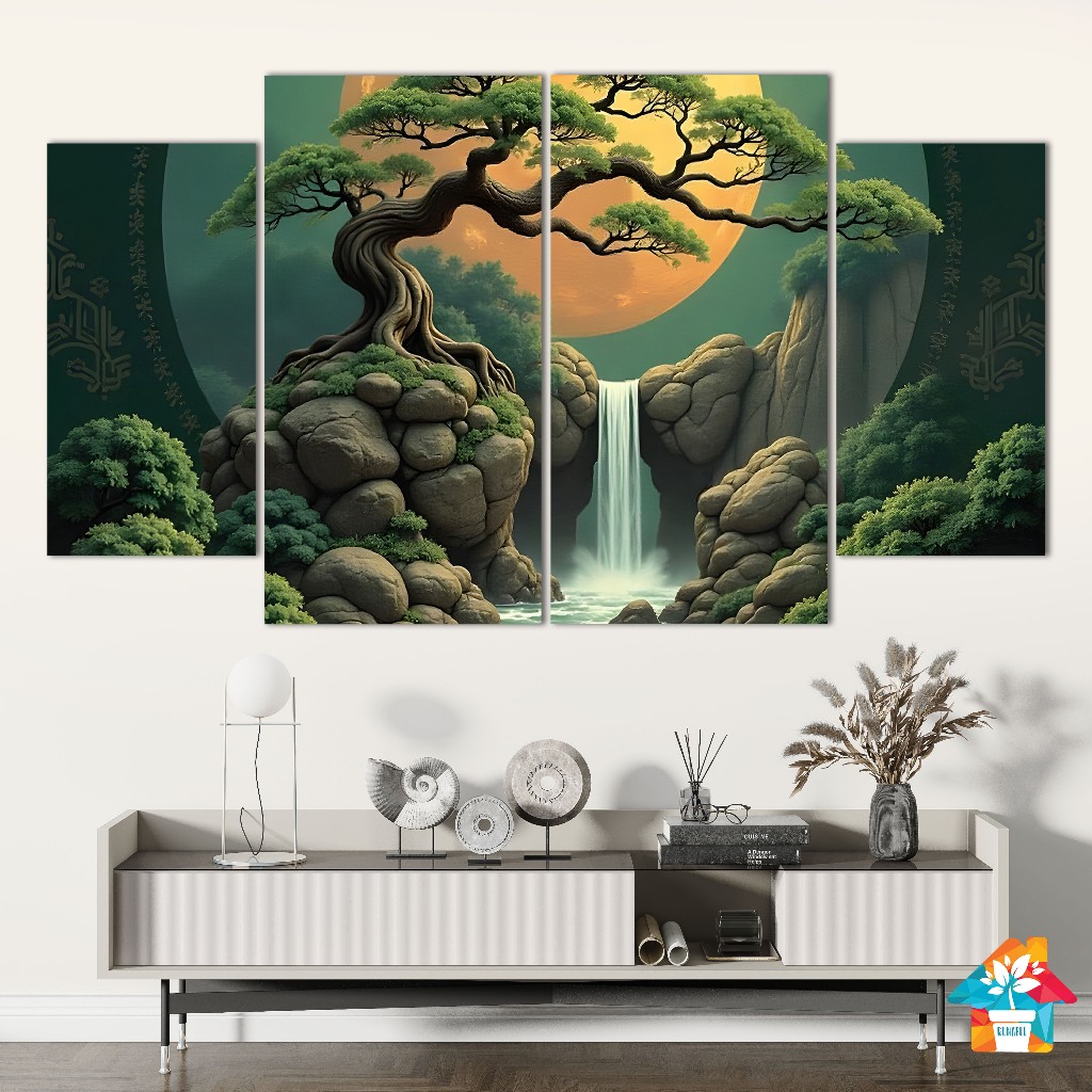 RUNABEE HIASAN DINDING SET BESAR ABSTRAK 3D REALISTIK VIEW PAJANGAN DINDING KAYU MINIMALIS