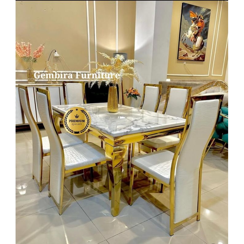 Jual meja makan stainless stainles stenlis granit gold kursi custom ...