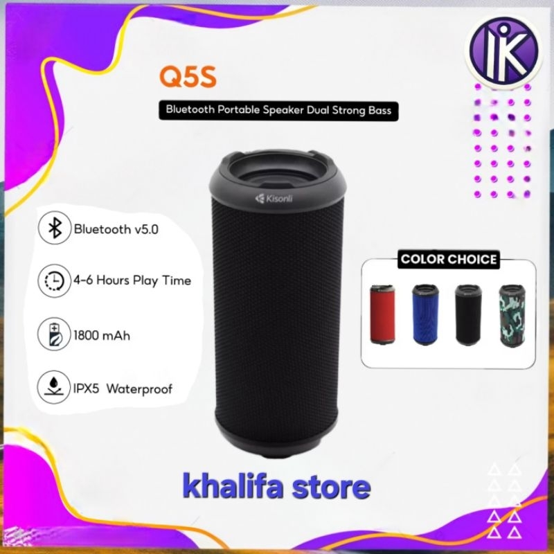 Jual Speaker Bluetooth Wireless Portable Kisonli Q5S Dual Bass dengan ...