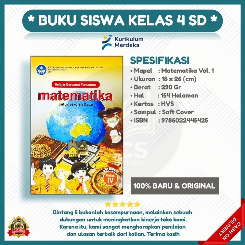 Jual Buku Matematika Volume 1 dan Volume 2 Kelas 4 SD Kurikulum Merdeka ...