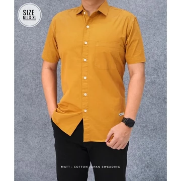 Kemeja Polos Pria Lengan Pendek Slim Fit Azwr Bahan Katun Sweading Jepang