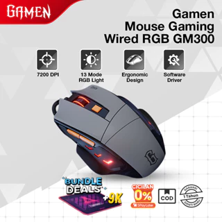 GAMEN Mouse Gaming Kabel 7200 DPI 6 Level DPI 13 Mode RGB 6 Macro Button GM300 For Laptop / PC Original - Garansi 1 Tahun