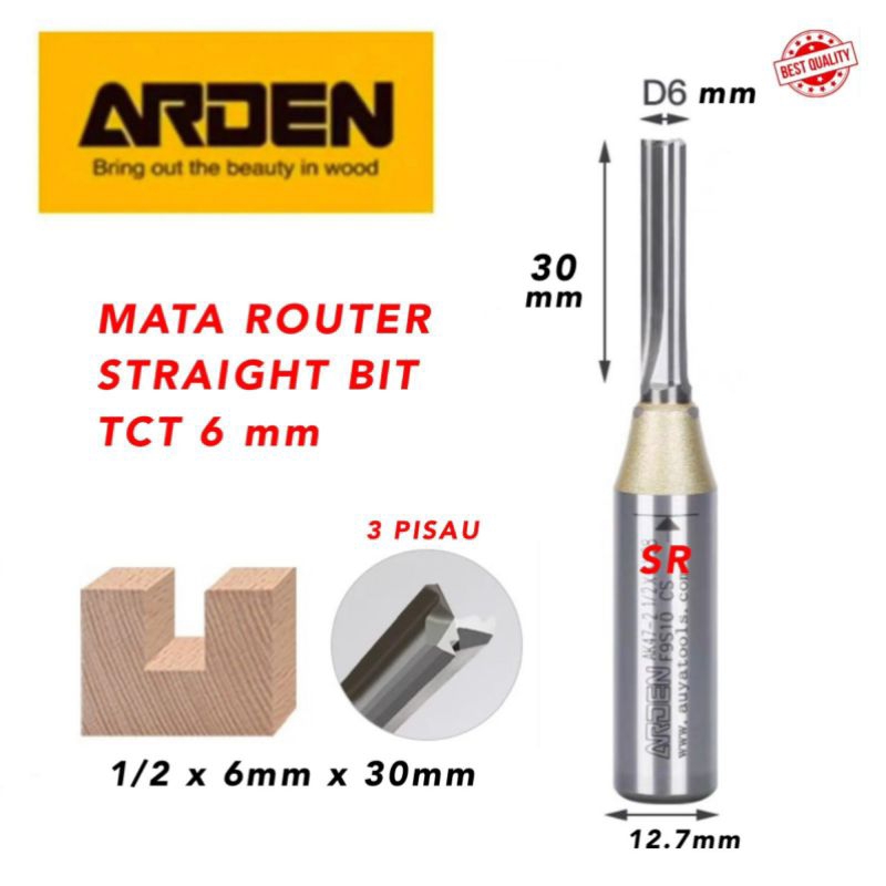 Jual Mata Router/ Profil 3 Flute 6mm × 30mm As 1/2 Inch Straight Bits ...