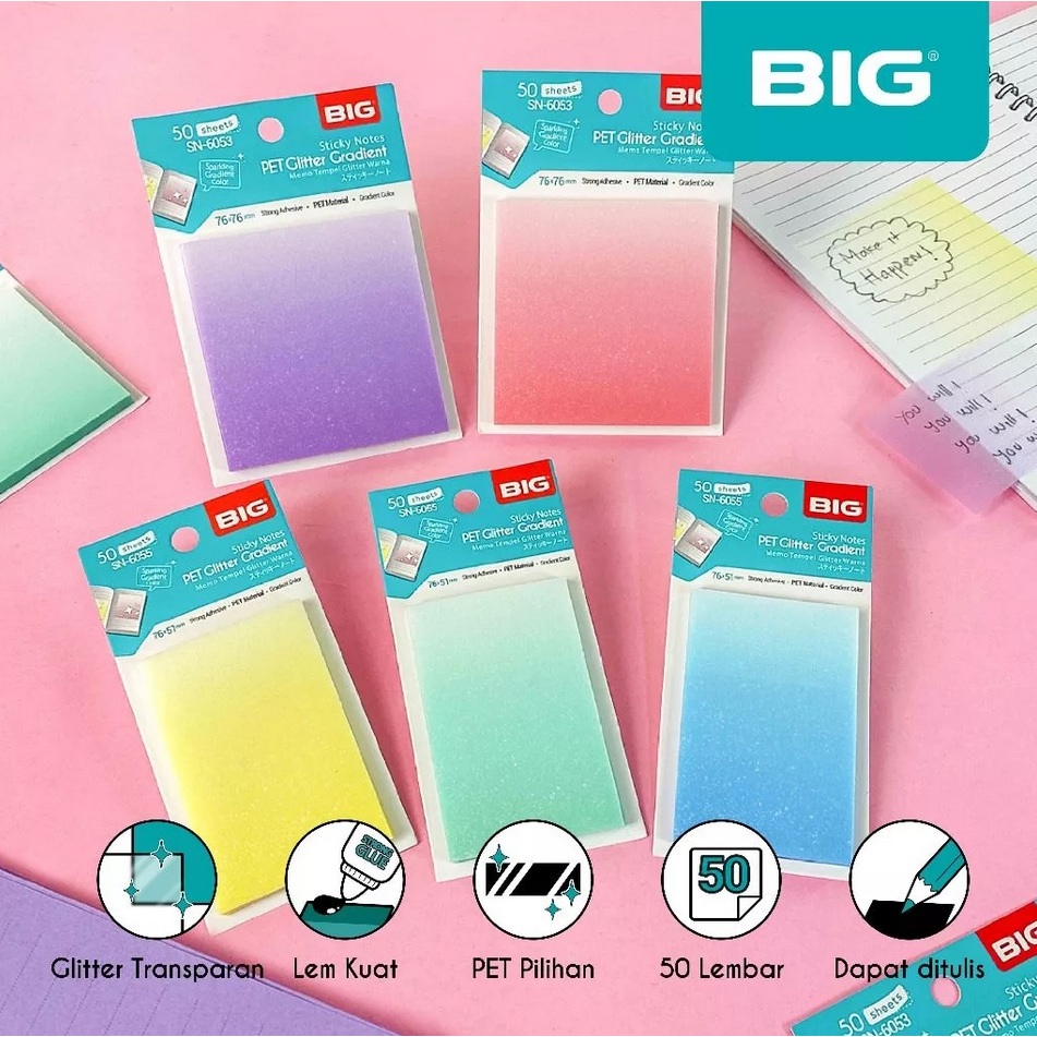 Jual STICKY NOTE BIG PET GLITTER TRANSPARAN/ MEMO STICKY WARNA WARNI ...