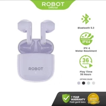 ROBOT Headset Bluetooth TWS Airbuds T60 Earphone Waterproof IPX4 Semi In Ear TWS Wireless Resmi