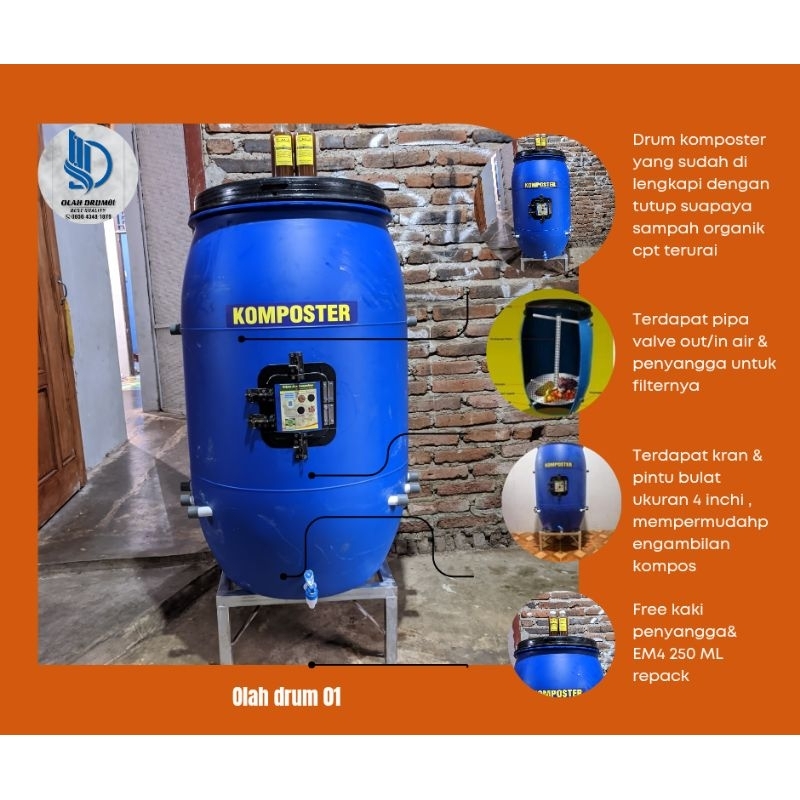 Jual Drum komposter 200-220 liter HDPE ,penampungan sampah anti pecah ...