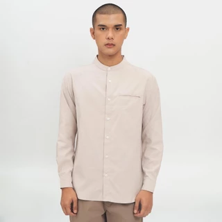 M231 Kemeja Pria Koko Shanghai Polos Oxford Panjang Beige 1552E
