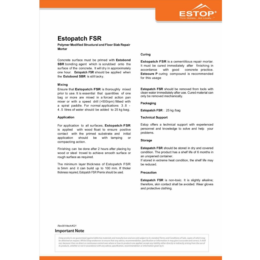 Jual ESTOP | Estopatch FSR | Polymer Modified Structural and Floor Slab ...