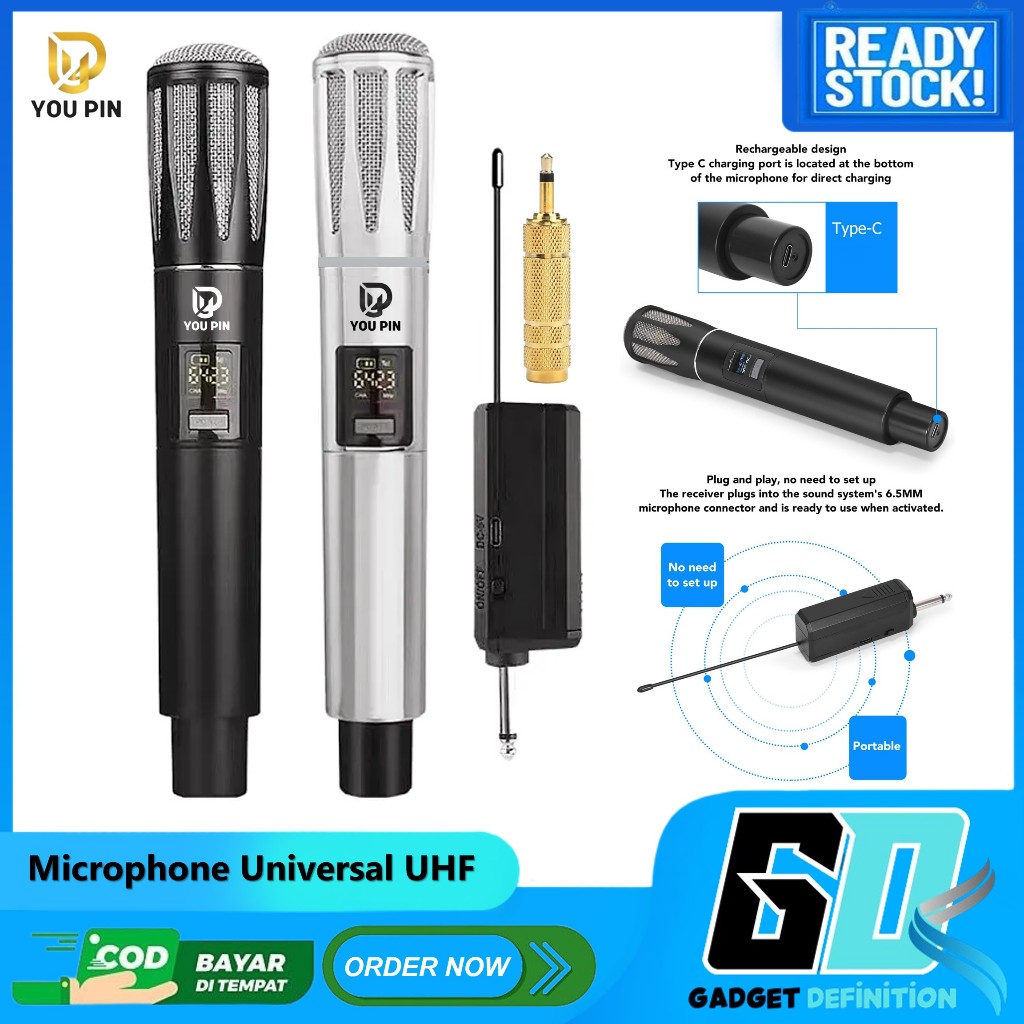 Jual You Pin Microphone Wireless UHF Mic Karaoke Profesional ...
