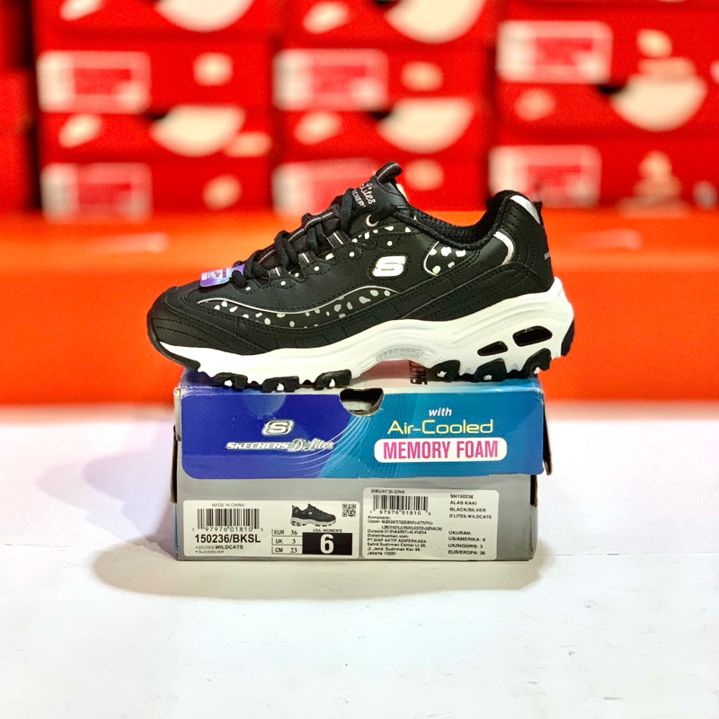 SEPATU WANITA SKECHERS D’LITES WILDCATS ORIGINAL (150236/BKSL)