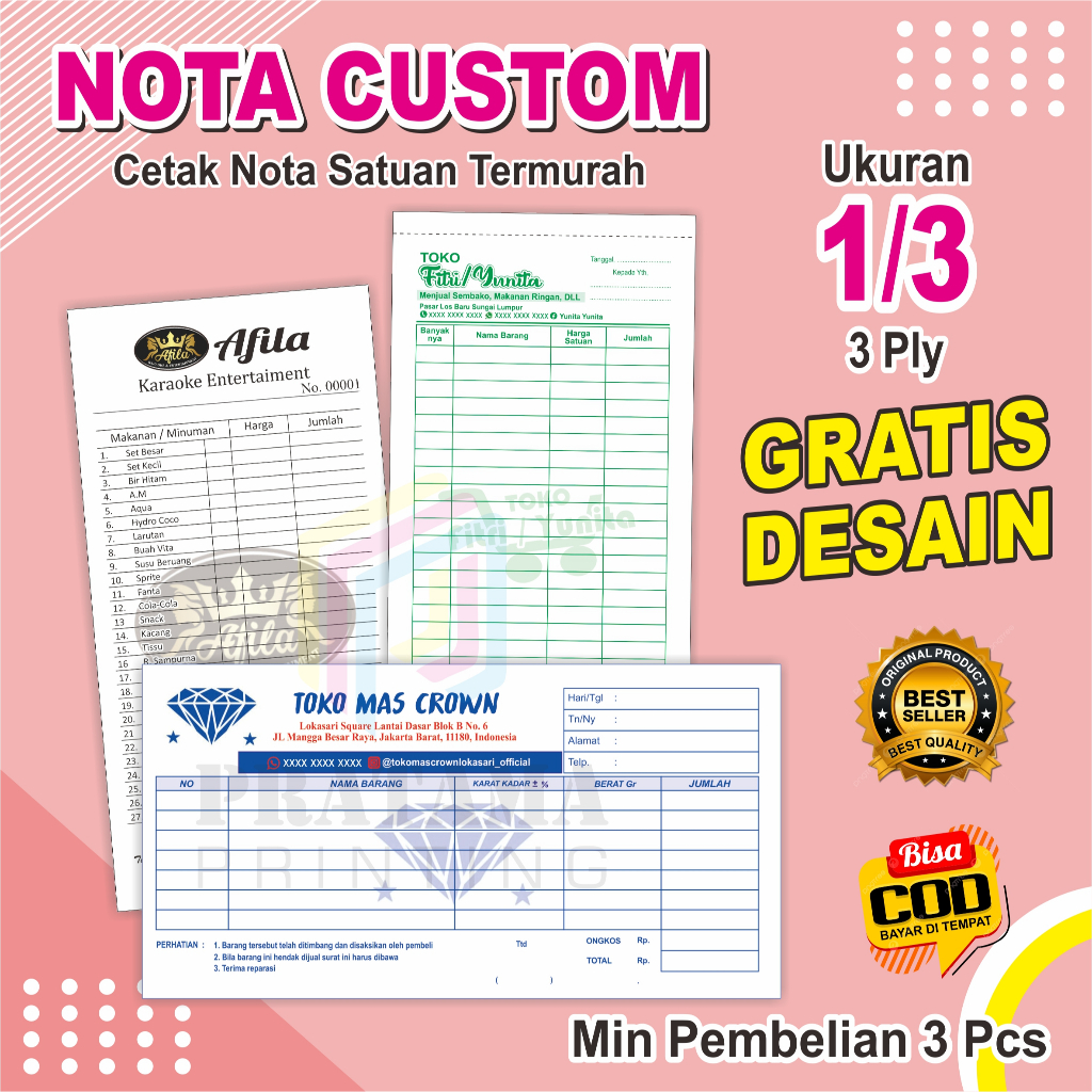 Jual Nota custom 3 ply 1/3 folio Cetak Nota pakai nama toko sendiri ...