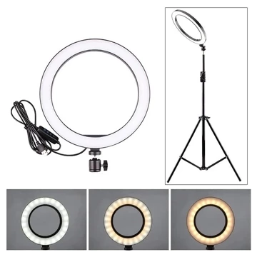 TaffSTUDIO QX 260 Lampu Halo Ring Light 120 LED Dimmable 10 Inch With Tripod
