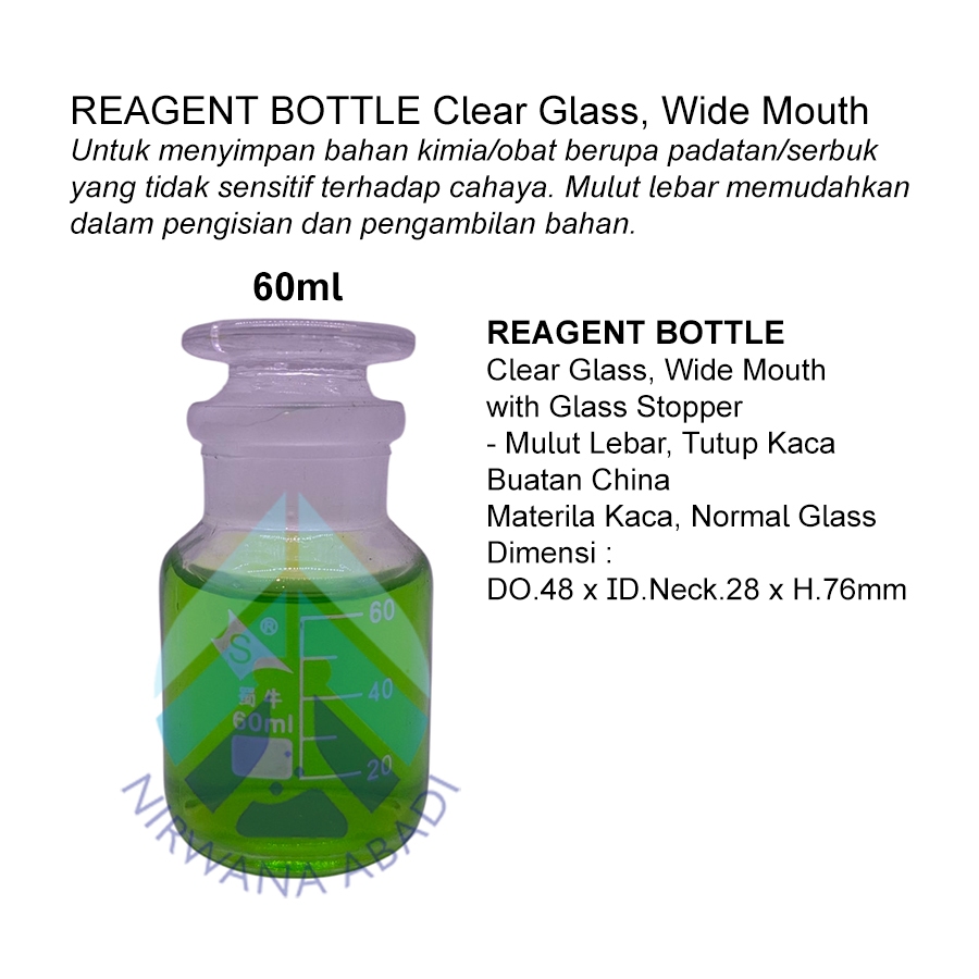 Jual Botol Reagen 60ml Mulut Lebar Bening RRC, Reagent Bottle Wide ...