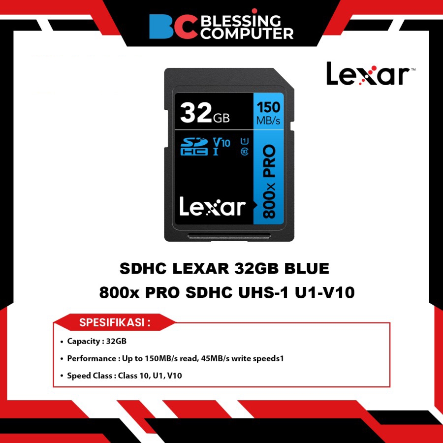 Jual SDHC LEXAR 32GB BLUE 800x PRO SDHC UHS-1 U1-V10 up to 150Mbps Read ...