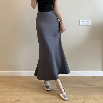Rok Ekor Ikan Wanita Rok Maxi Satin Polda Mermaid Wrap Rok Panjang Pinggang Tinggi
