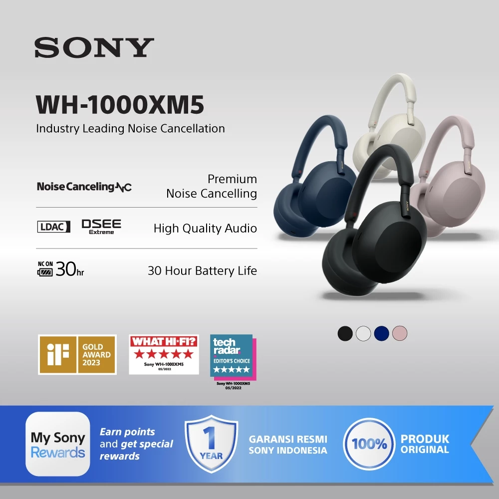 SONY WH-1000XM5 Wireless Noise Cancelling Headphones with Hi-Res Audio, Bluetooth 5.2, 30H Battery, LDAC