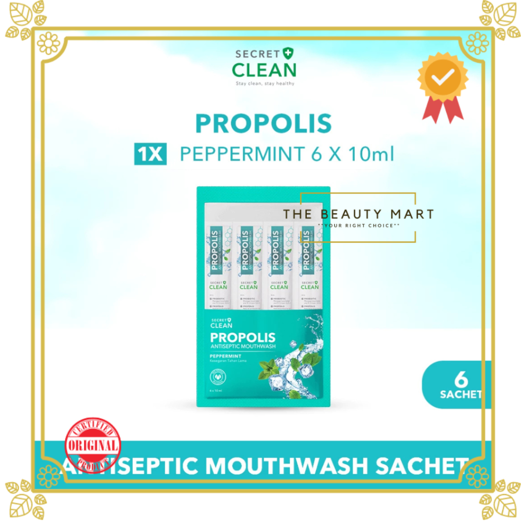 Jual SECRET CLEAN Propolis Mouthwash SACHET PEPPERMINT 10ml x 6 sachet ...