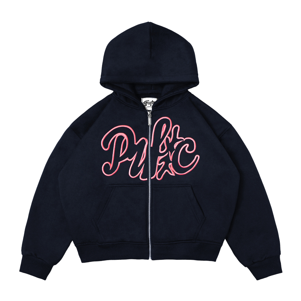 Jual PREFACE Cursive Lined Basic Zip Hoodie Navy | Shopee Indonesia