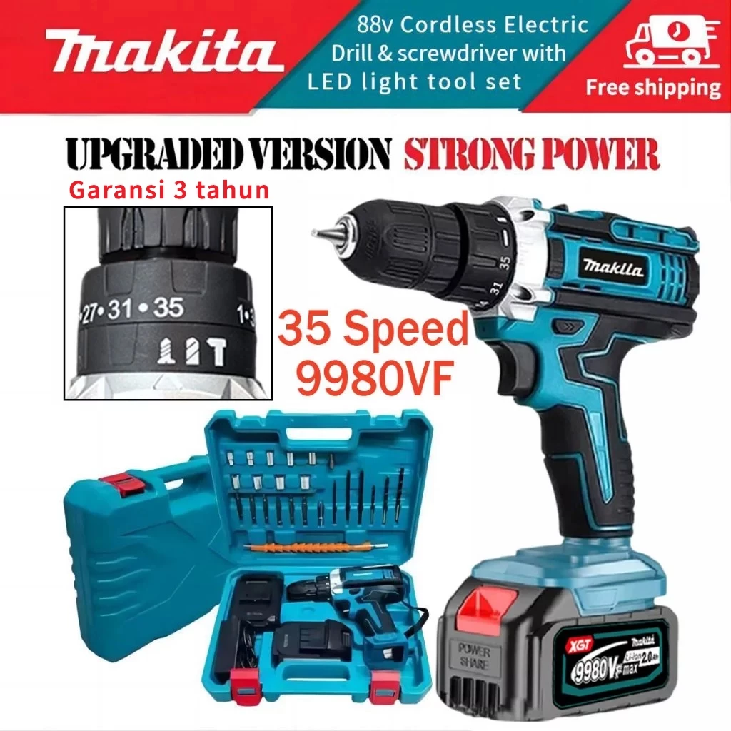 Maklta 9980vf mesin bor 2baterai cas 10mm bor listrik murah bor tangan