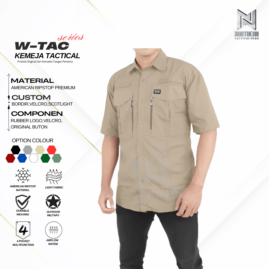Jual Kemeja Tactical W-Tac Khaki Lengan Pendek Pria Bahan Ripstop TR ...
