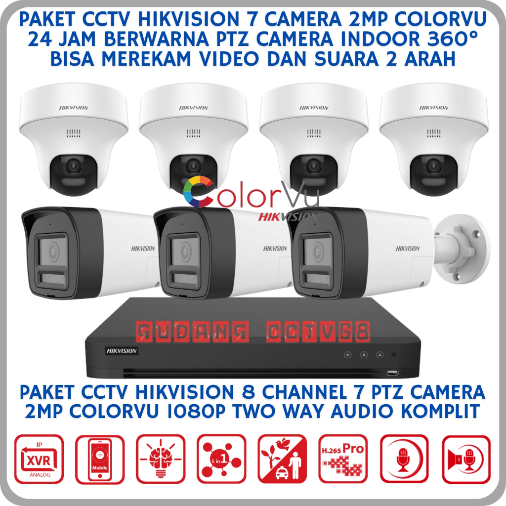 Jual PAKET CCTV HIKVISION CAMERA 2MP COLORVU TWO WAY AUDIO