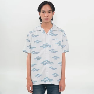 M231 Kemeja Pria TENCEL Printing Hawaii Pendek Biru 0899A