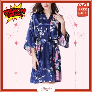 Benesa Wear Piyama Kimono Satin Wanita Premium Baju Tidur Dewasa Elegan Model Jepang Korea