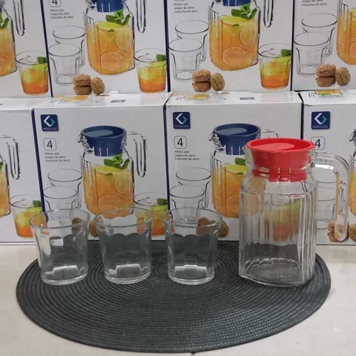 Jual Teko set Burgos/verona/Pitcher Set 4 in 1 Kimglass Gelas Teko Kado ...