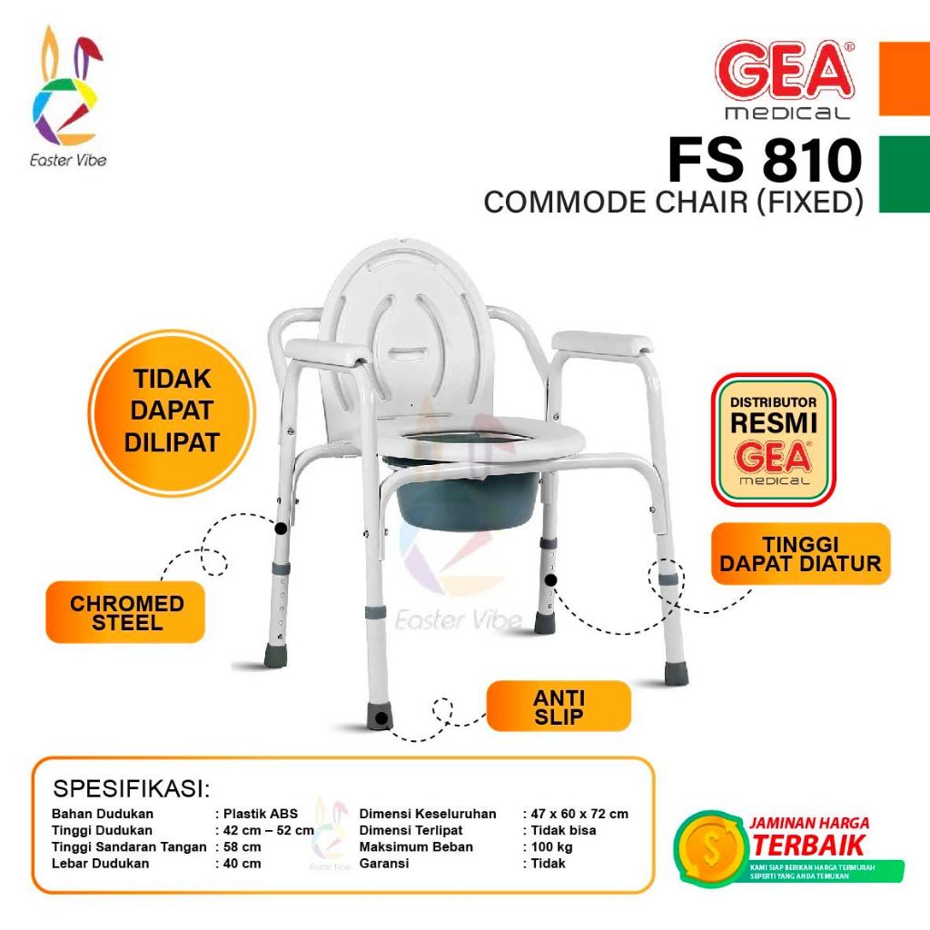 Jual GEA FS 810 COMMODE CHAIR KURSI BAB BAK MANULA LANSIA | Shopee ...